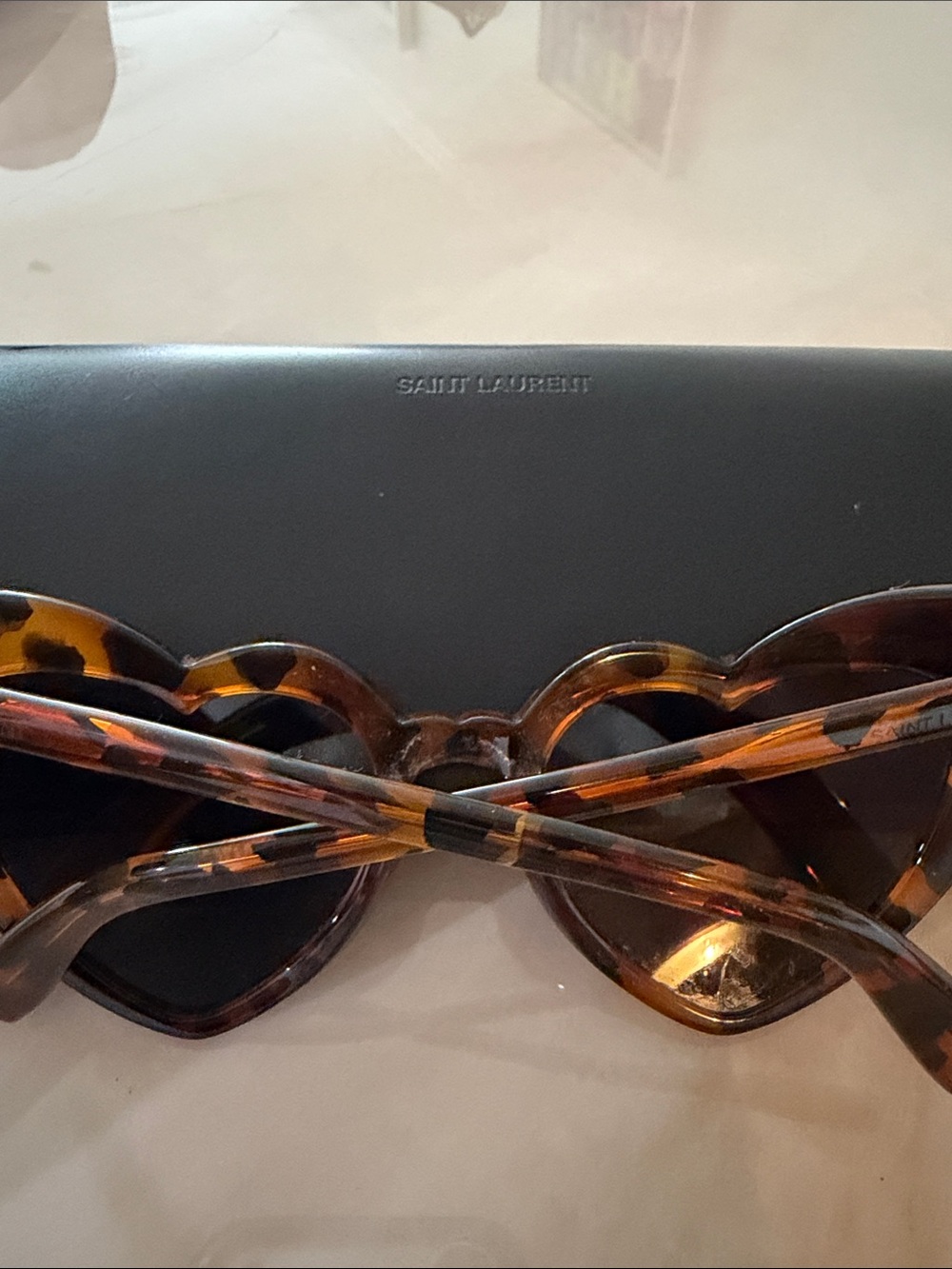 Saint Laurent Tortoiseshell Heart Sunglasses - Tortoise/Brown Lenses - Picture 2 of 7